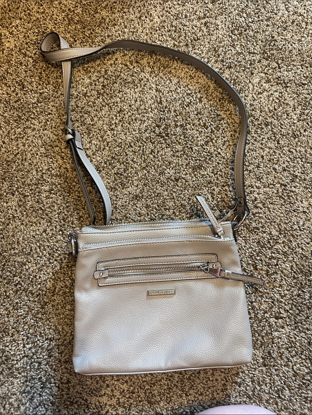 Dana Buchman Light Gray Pebbled Crossbody Bag with Zip Pockets